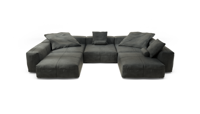 vetsak | Sofa Set 06 - Leather - Dark Grey | Modular Sofa | 6.5 Seater | Big Sofa | U-Shape | Corner Sofa