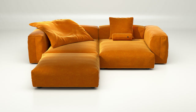vetsak | Sofa Set 03 - Suave - Orange Blaze | Modular Sofa | 3.5 Seater | Big Sofa | Corner Sofa