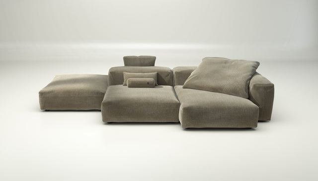 vetsak | Sofa Set 09 - The Island - Cord Velour - Khaki | Modular Sofa | 7 Seater | Sofa Island